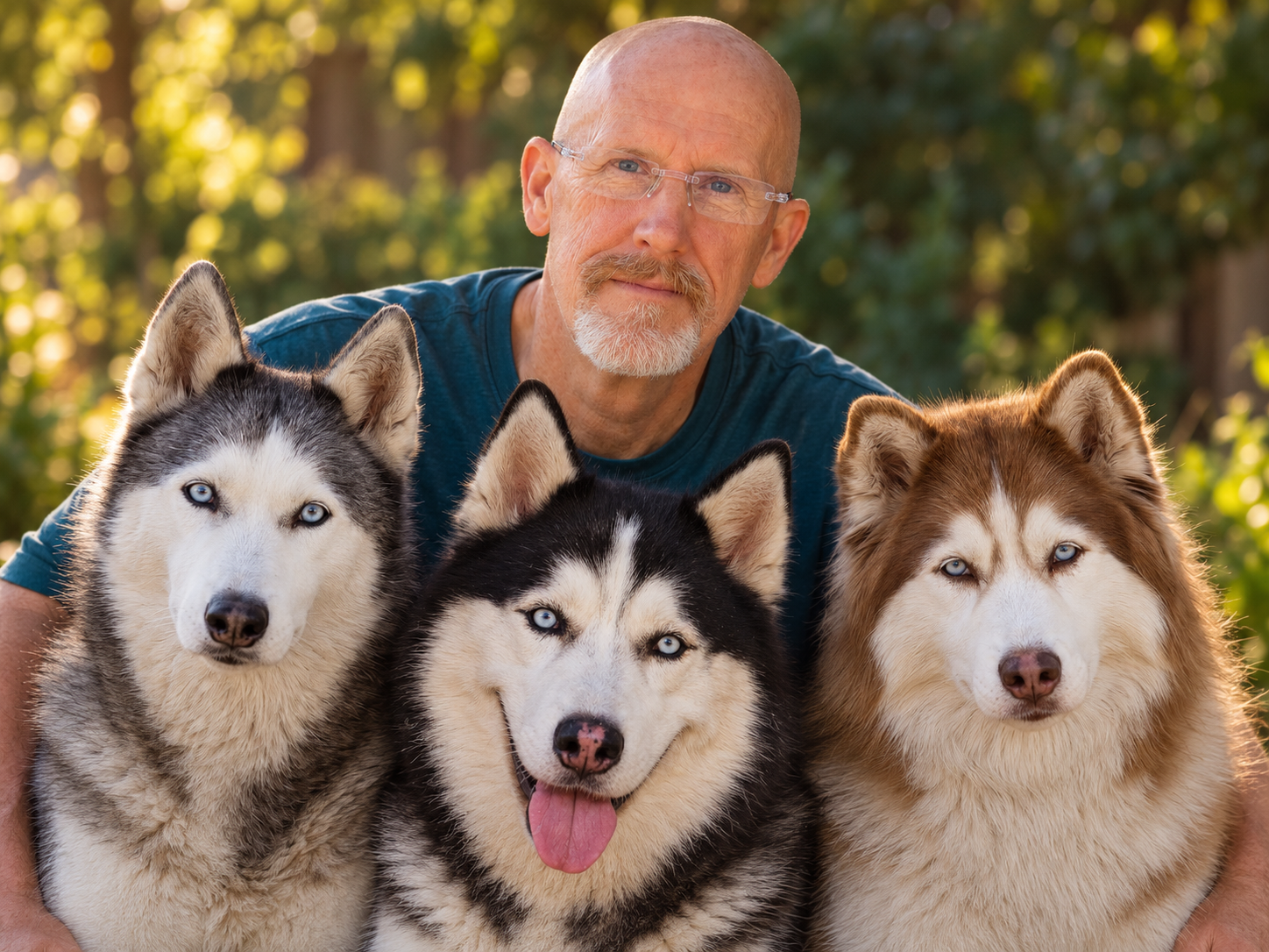 Rob Black with his Siberian huskies, Tika, Shaey and Shadow.
